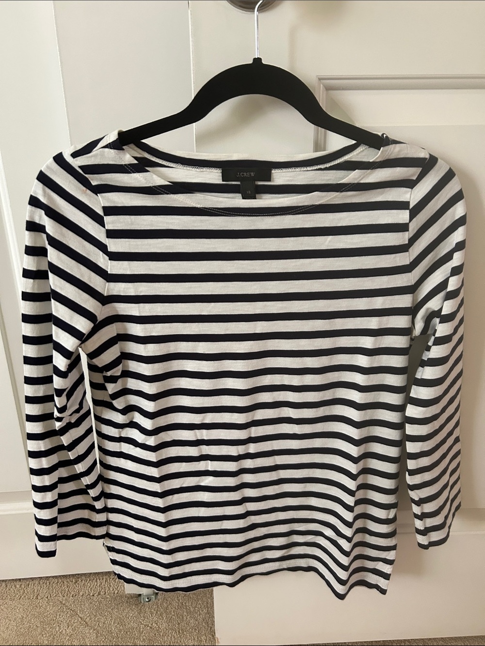 J. Crew Women's Navy and White Striped Long-Sleeve Top